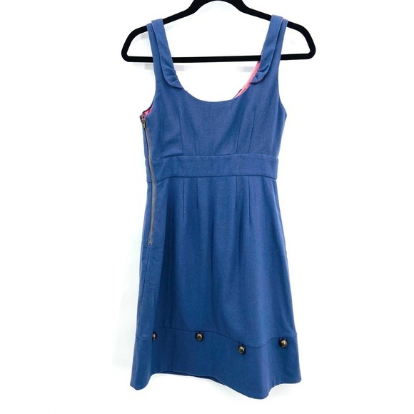 ANTHROPOLOGIE Moulinette Soeurs Wool Blue Gold Button Ruffle Sleeveless Dress 2 - Picture 2 of 7